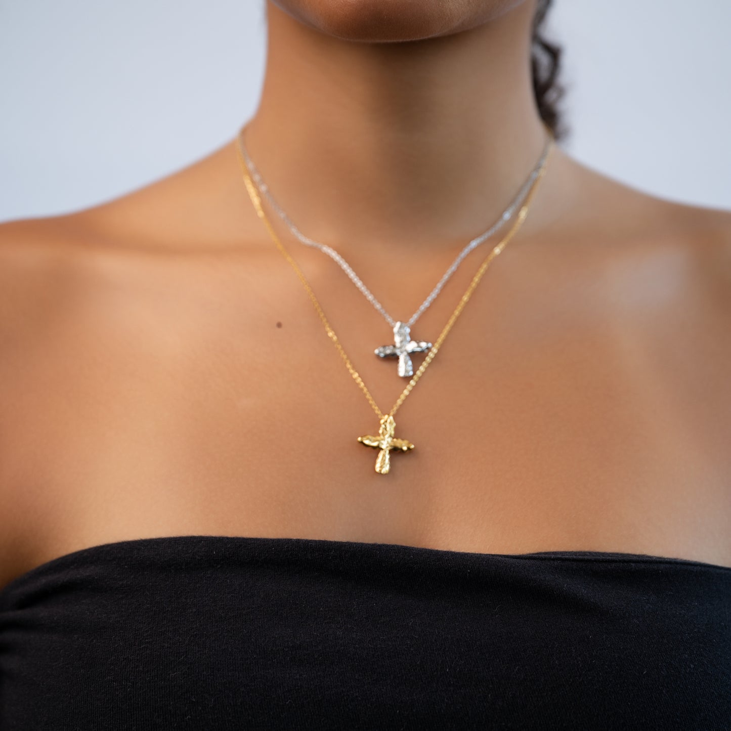 Hammered Cross Necklace In Gold
