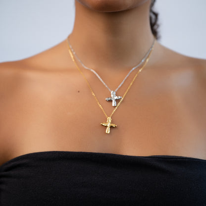 Hammered Cross Necklace In Silver