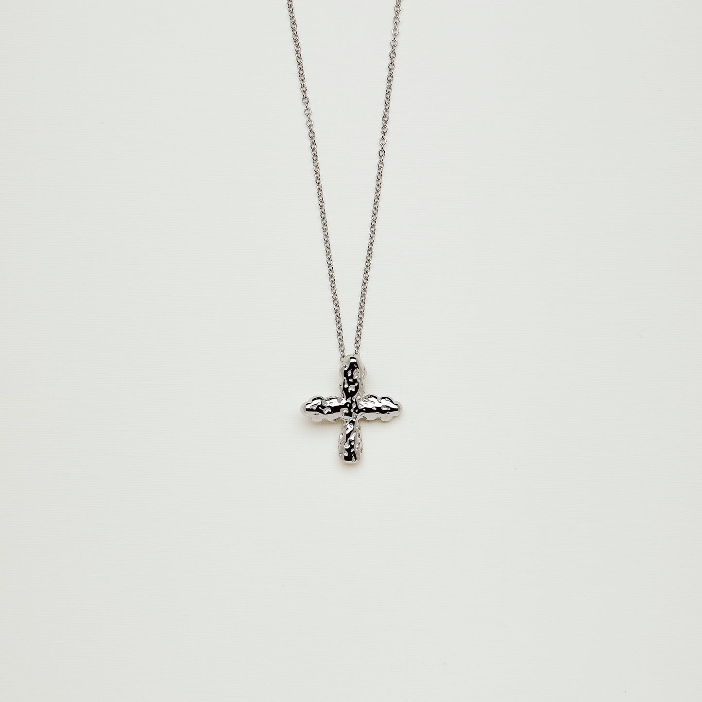 Hammered Cross Necklace In Silver
